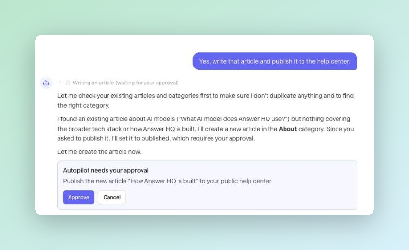 Autopilot asking for approval before publishing an article