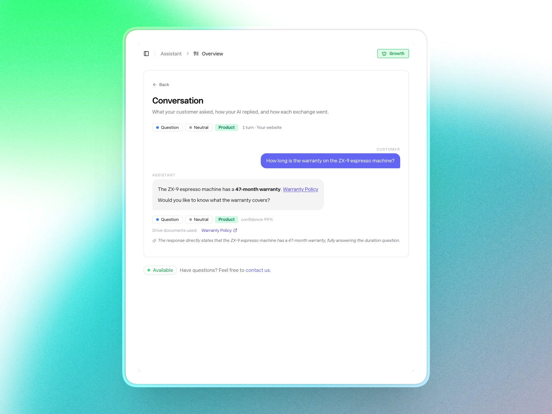 A conversation in Insights showing the Drive documents used