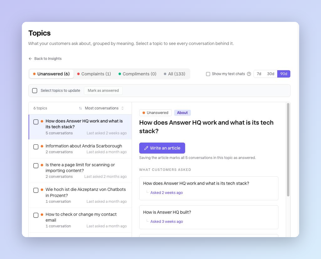 Topics page with the side-by-side view
