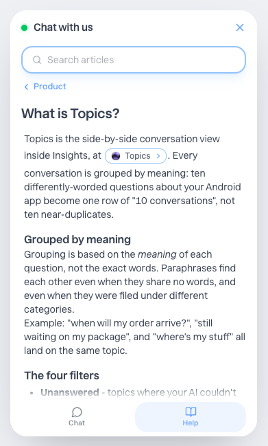Reading a full article inside the widget